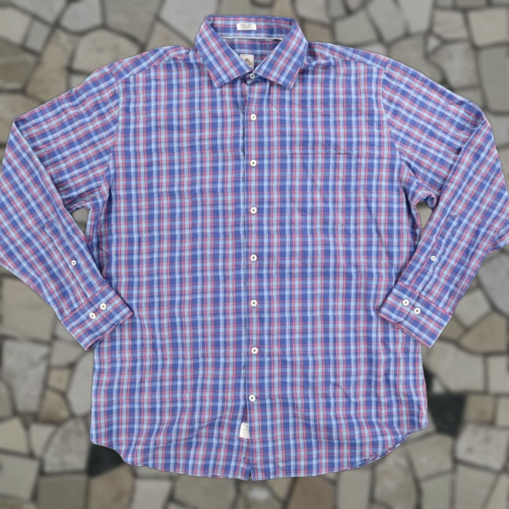 Peter Millar Peter Millar Shirt Plaid Long Sleeve Button Up Blue Mens XL Poplin Cotton Size US XL / EU 56 / 4 - 1 Thumbnail