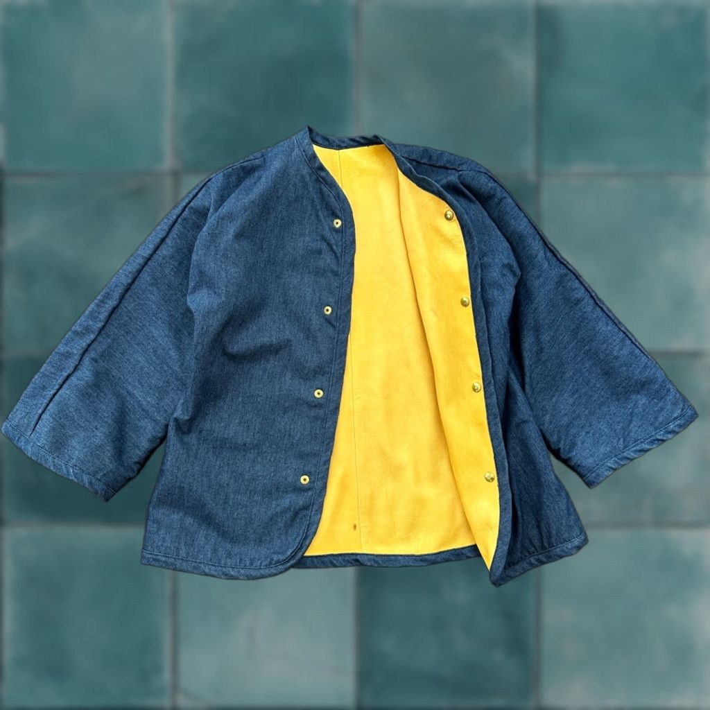 Denime Reversible Denim Leather Jacket - Rockabilly 1960s 70s Anorak Men L Blue Pockets Zip Button Size US L / EU 52-54 / 3 - 1 Thumbnail