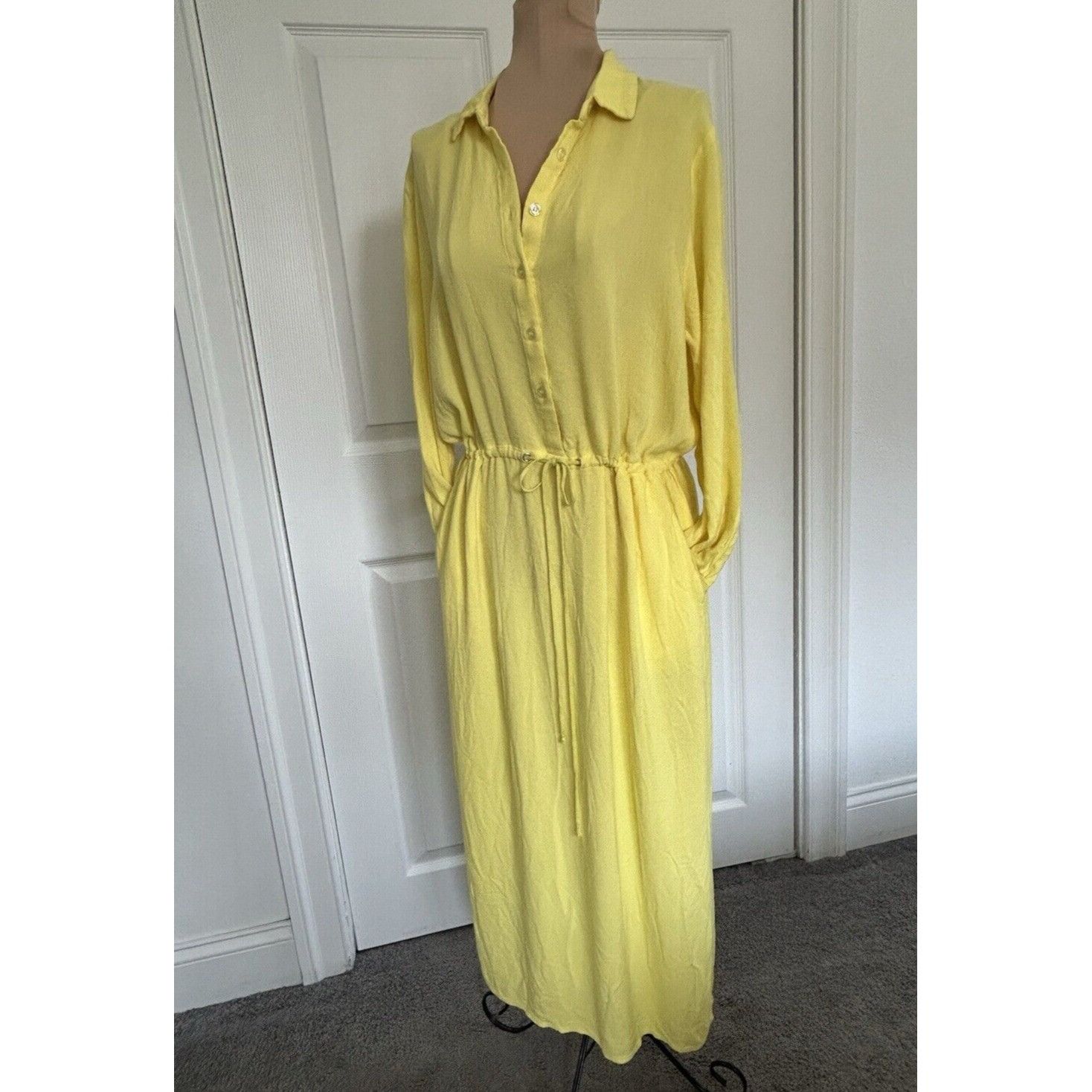 Sita Murt Yellow Linen Blend Button Front Drawstring Waist M