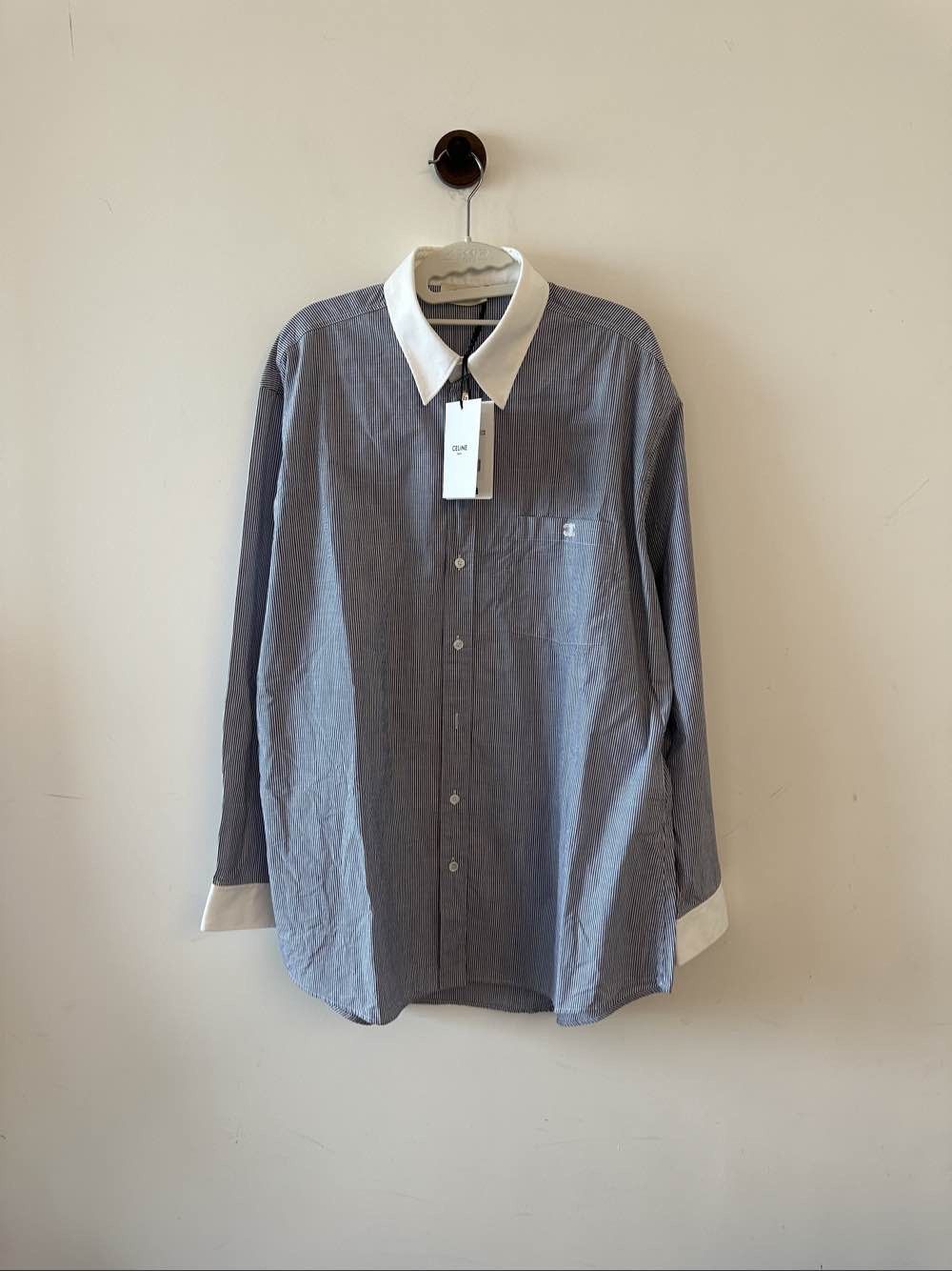 Celine Celine Contrast Collar Pinstripe Button Up Shirt Size 40 Size M / US 6-8 / IT 42-44 - 1 Thumbnail