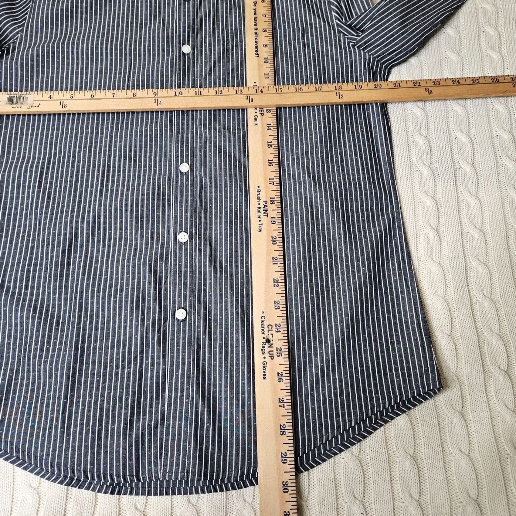 Vintage Structure Slim Fit Men's Gray White Stripes Long sleeve Button up Shirt M Size US M / EU 48-50 / 2 - 3 Thumbnail