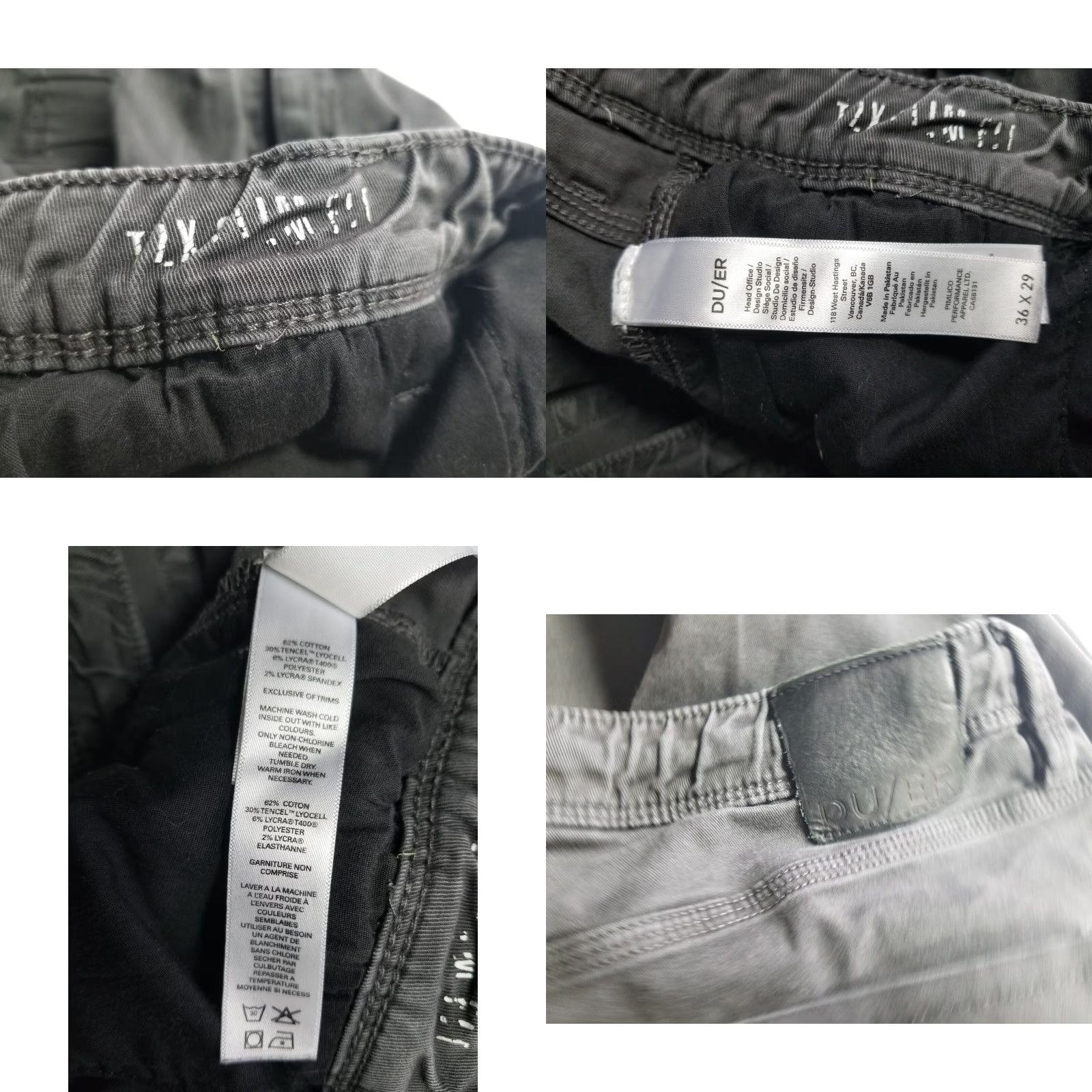 Vintage DU/ER Mens Pants Slim Fit 36 x 29 Cotton Twill Chino with Logo (Gray) Classic Tapered Flat Front Regular Size 36 Mens Size US 36 / EU 52 - 8 Thumbnail