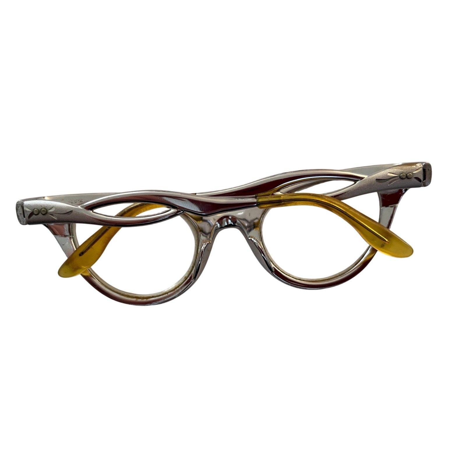 American Optical 1950s American Optical Engraved Aluminum Cat Eye Glasses Size ONE SIZE - 8 Thumbnail
