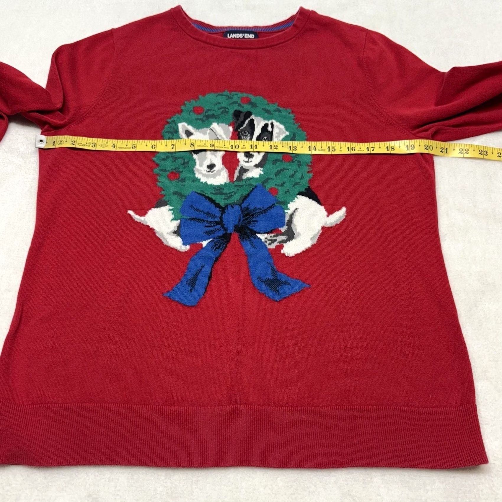 Lands' End Lands' End Red Christmas Sweater Women’s Size L with Dogs Wreath Christmas Party Crew Neck Knit Pullover 100% Cotton Regular Fit Size L / US 10 / IT 46 - 7 Thumbnail