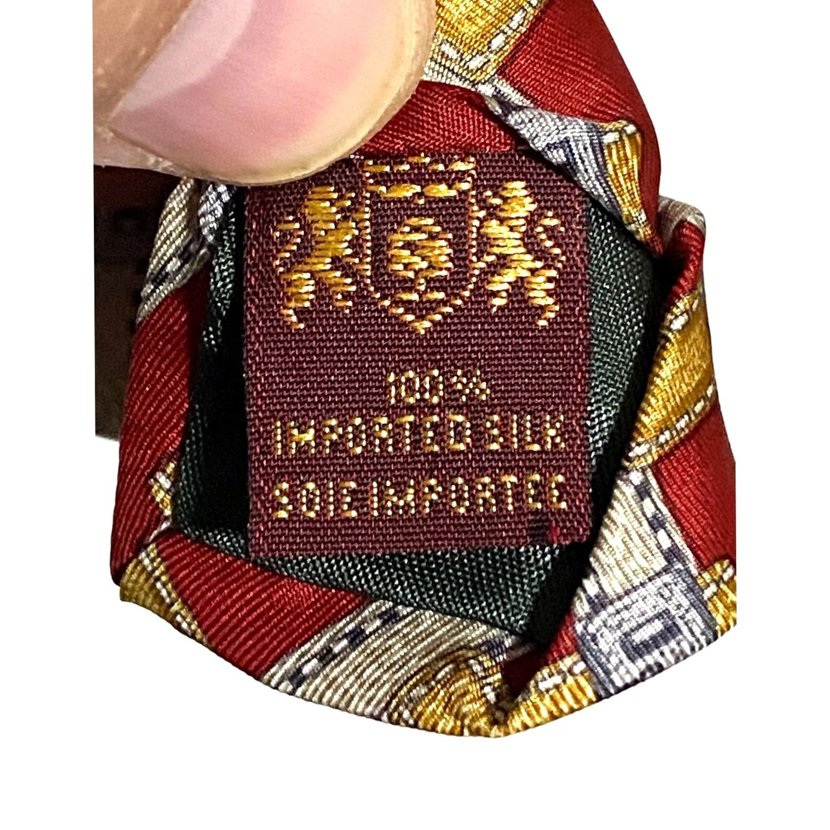 Mark Cross VINTAGE Mark Cross Silk Mens Tie Geometric Red Gold Buckle Locks Quiet Luxury Preppy Size ONE SIZE - 6 Thumbnail