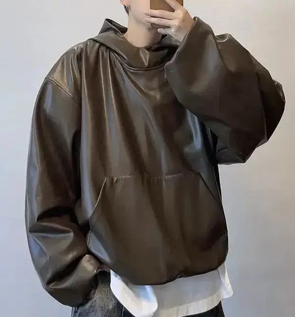 VIBE Avant garde fashion punk oversized faux leather hoodie Size US XL / EU 56 / 4 - 1 Thumbnail