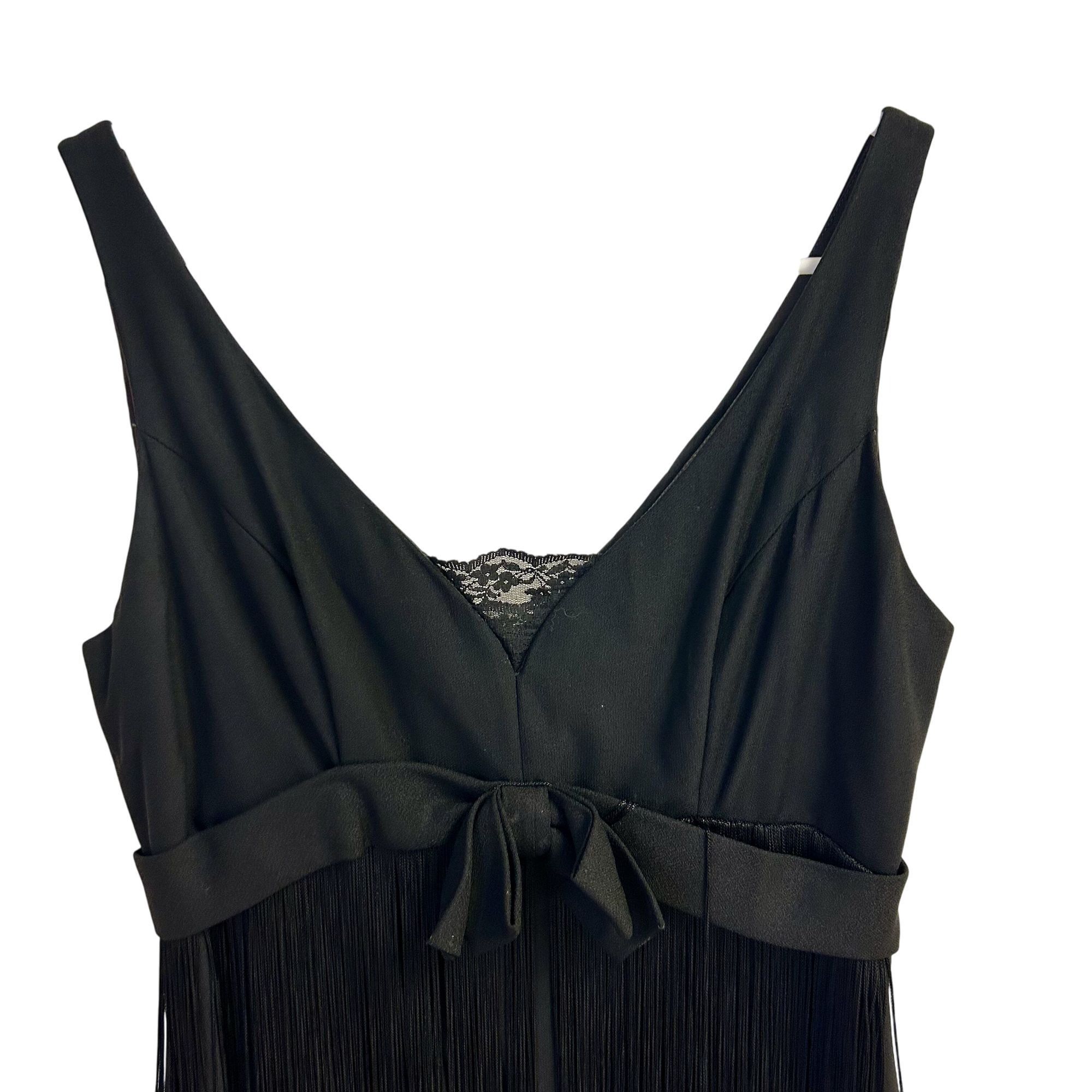Vintage 1920's Black 3 Tier TASSEL Evening Cocktail FLAPPER Dress S Size S / US 4 / IT 40 - 3 Thumbnail