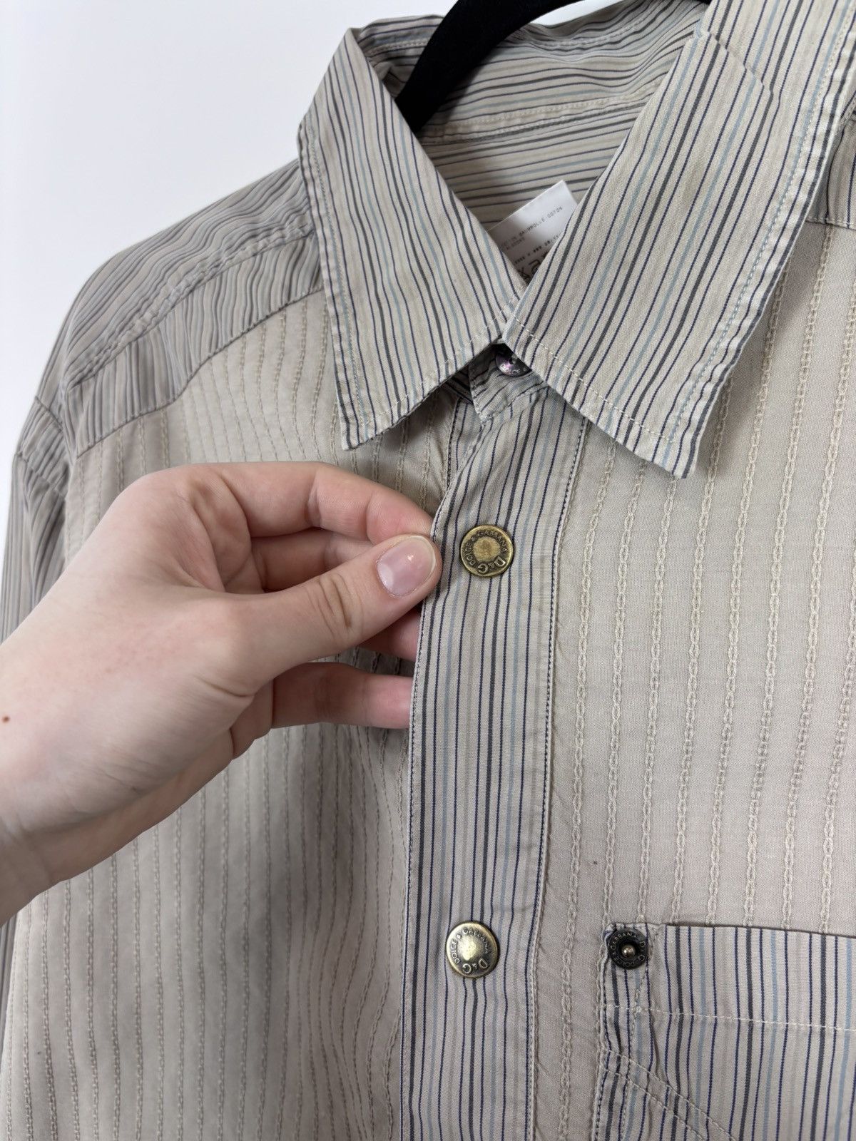 Dolce & Gabbana Dolce & Gabbana Vintage Men’s Beige Striped Button Up Shirt Size US XL / EU 56 / 4 - 7 Thumbnail