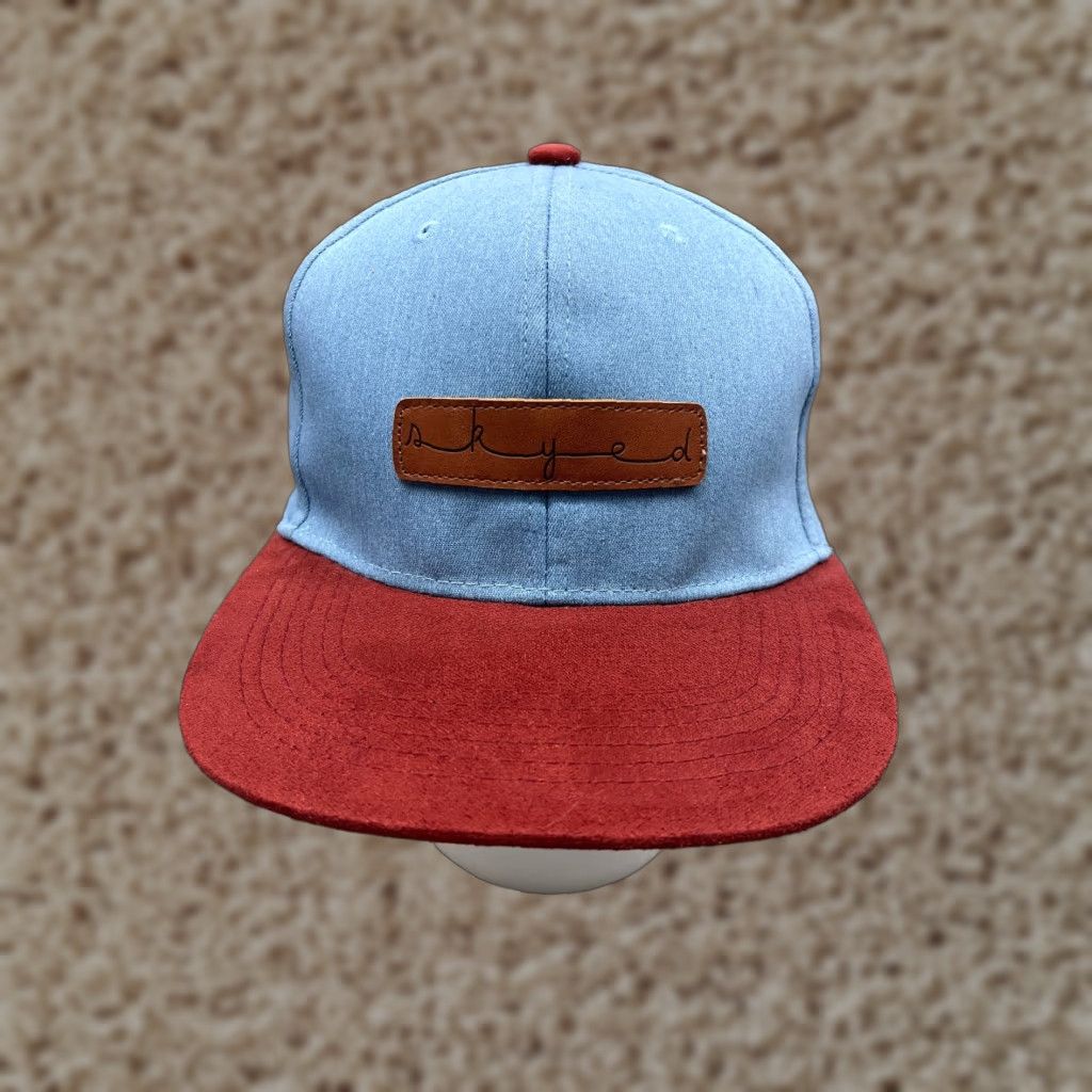 Skyed Apparel Hat 5 Panel Adult One Size Blue Cotton Denim Leather Strap Back Adjustable Casual Outdoor Mens Hat/Cap