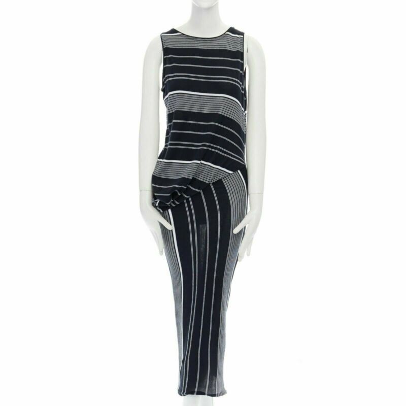 Stella McCartney new STELLA MCCARTNEY black white stripe knit draped waist stretch dress IT38 XS Size XS / US 0-2 / IT 36-38 - 1 Thumbnail