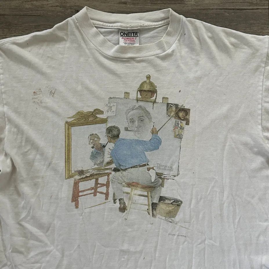 Other Vintage 90s Norman Rockwell Triple Self Portrait Art T-Shirt Size US L / EU 52-54 / 3 - 2 Thumbnail