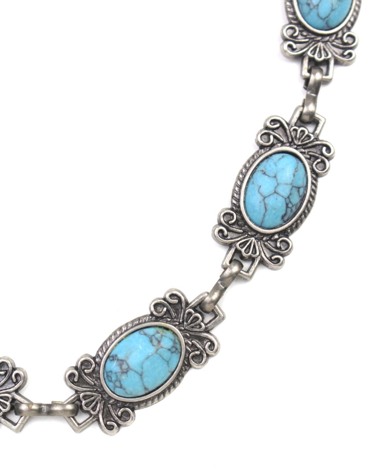 Vintage 2000S JAPANESE MADE TURQUOISE SILVER-PLATED LINK NECKLACE Size ONE SIZE - 4 Thumbnail