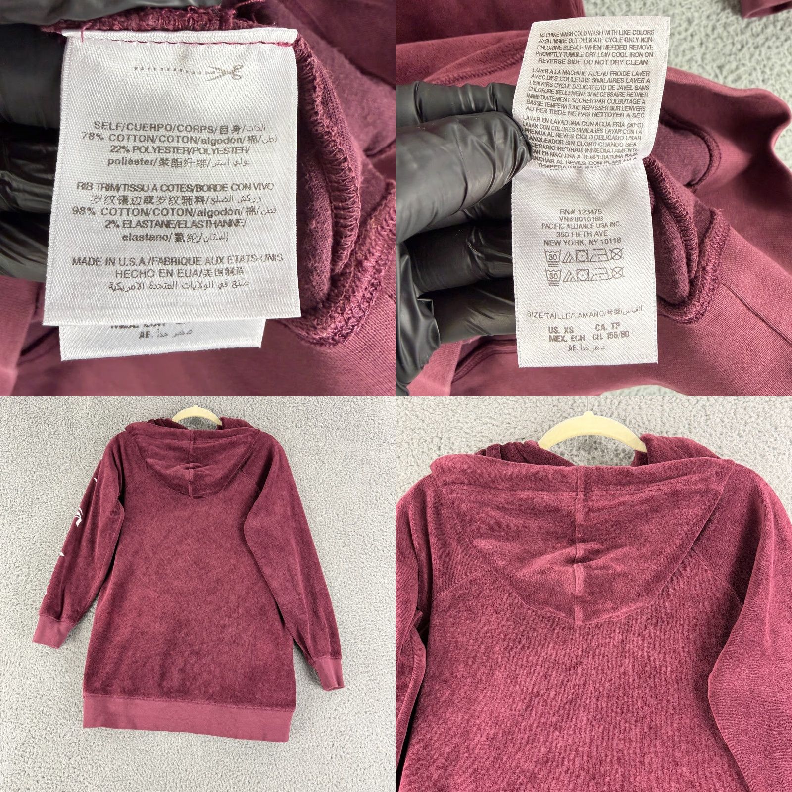 Juicy Couture Juicy Couture Pullover Sweater Women XS Velour Burgundy Long Sleeve Vintage 90s Classic Pockets Raglan Crew Neck Size XS / US 0-2 / IT 36-38 - 8 Thumbnail