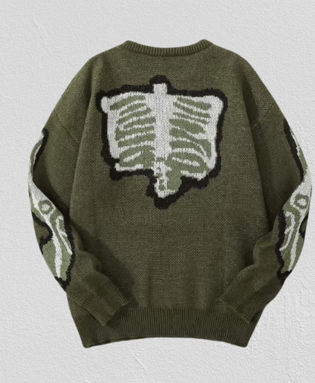 Japanese Brand Green Skeleton XRay Pattern Sweater Jacquard Knit Sweatshirt Size US S / EU 44-46 / 1 - 2 Thumbnail