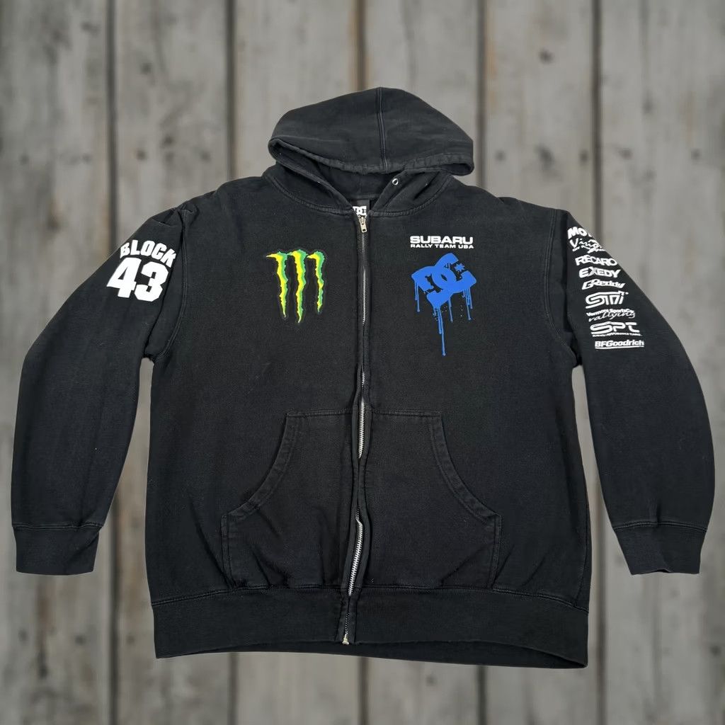 Vintage DC Shoes Hoodie Mens Large Black Subaru Rally Team Monster Energy Block 43 Full Zip Graphic Print Hoodie Sweatshirt Size US L / EU 52-54 / 3 - 1 Thumbnail