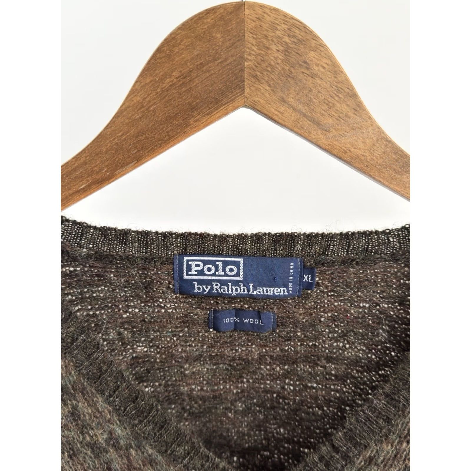 Polo Ralph Lauren VINTAGE Polo Ralph Lauren V-Neck Brown Wool Sweater Mens XL 90s Polo Ralph Lauren Logo Pullover Sweatshirt Decade: 90s Size US XL / EU 56 / 4 - 5 Thumbnail