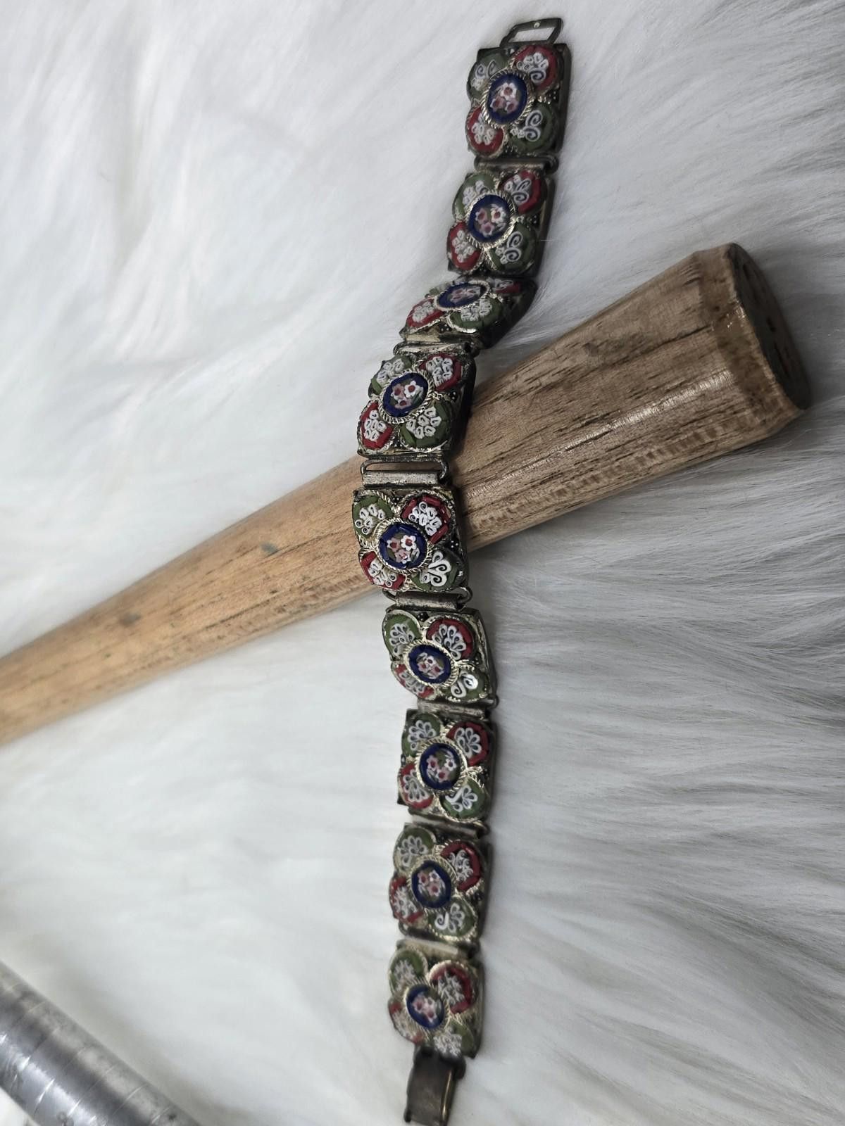 Other Vintage Italian Micro Mosaic Floral Panel Link Bracelet 7.5" Size ONE SIZE - 1 Thumbnail