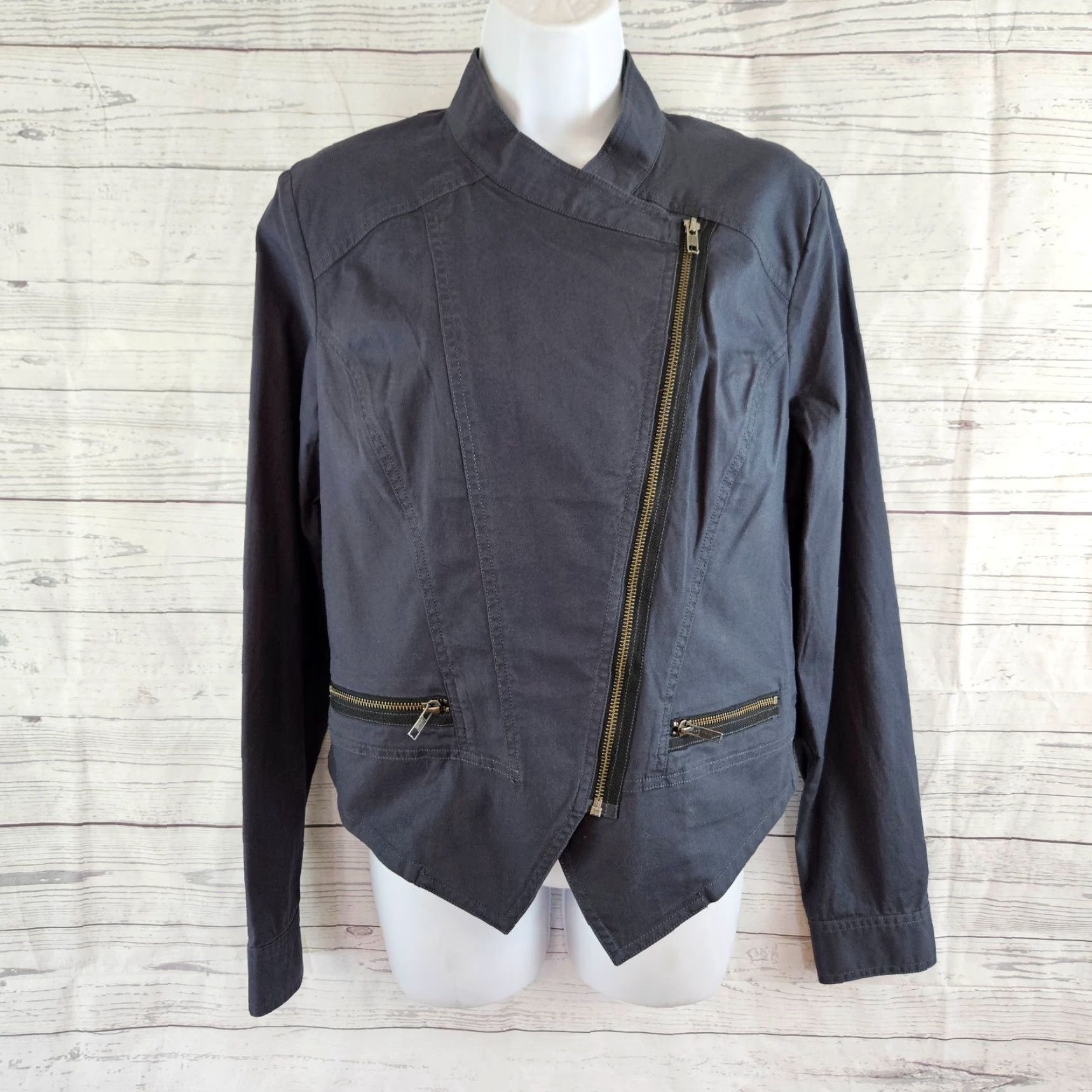 Vintage Cabi 3023 Womens Twilight Asymmetrical Moto Jacket Sz Medium Blue/Gray Women Jacket Motorcycle Size M / US 6-8 / IT 42-44 - 2 Thumbnail