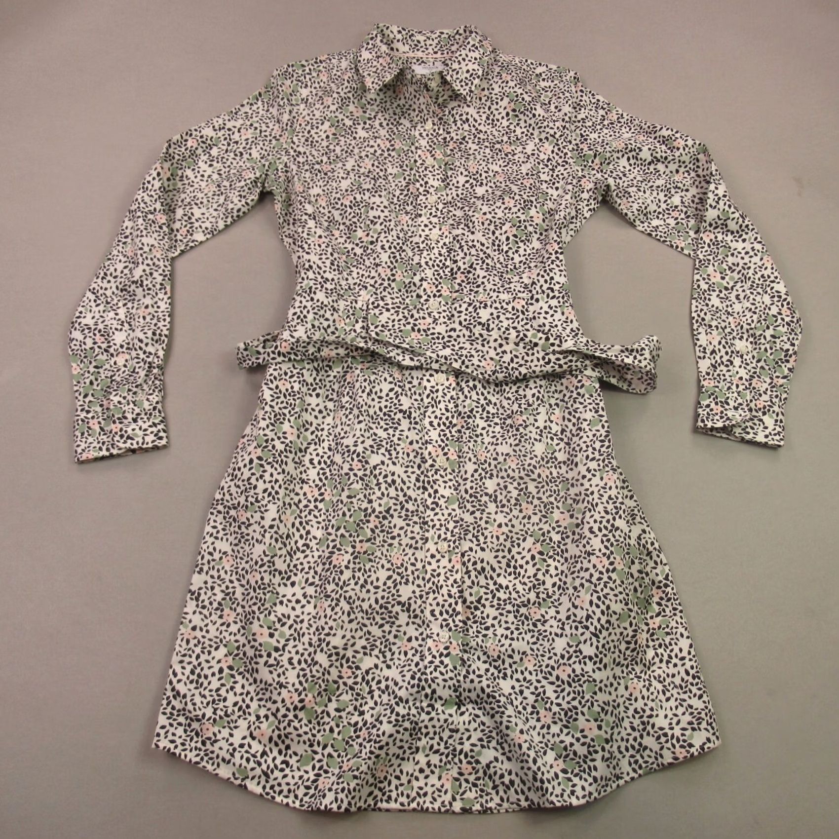 UNTUCKit Untuckit Dress Womens 4 Long Sleeve Button Front Lightweight Floral Shirt Dress Womens Mint Multicolor Casual Knit Cotton Blend Fall Size S / US 4 / IT 40 - 2 Thumbnail
