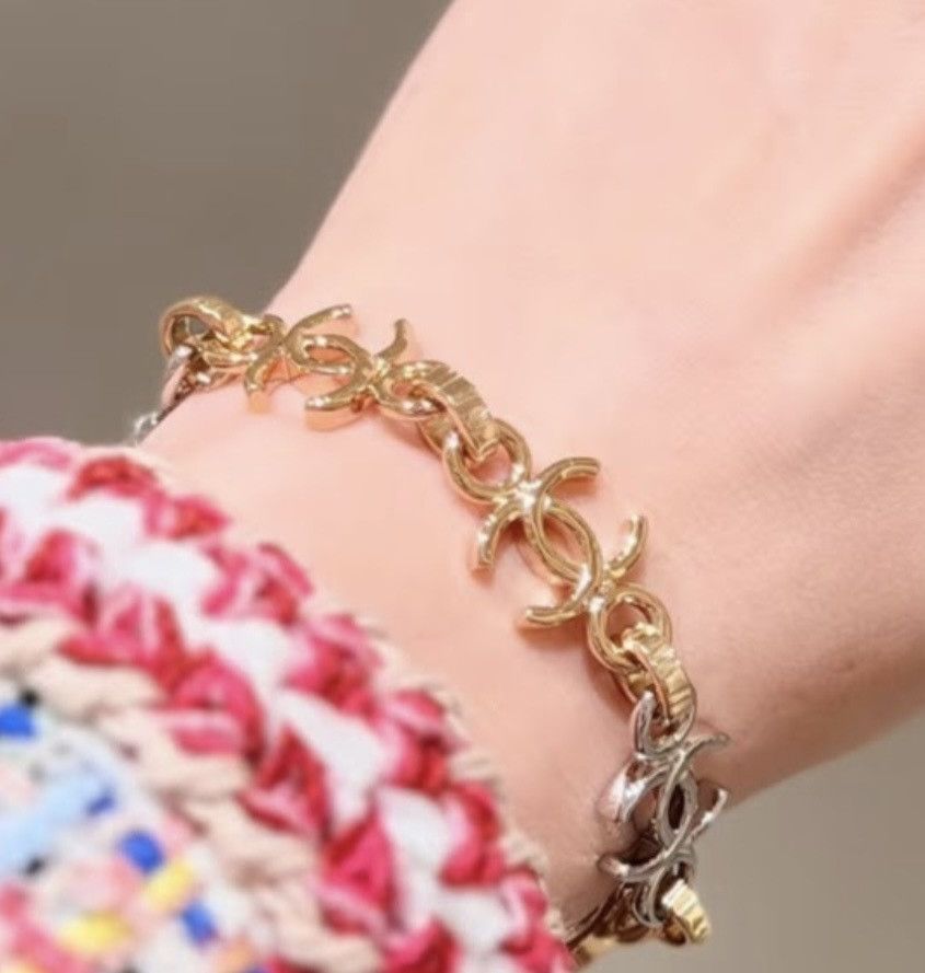 Chanel Chanel 26P Gold Silver CC Logo Link Adjustable Arm Bracelet Size ONE SIZE - 3 Thumbnail