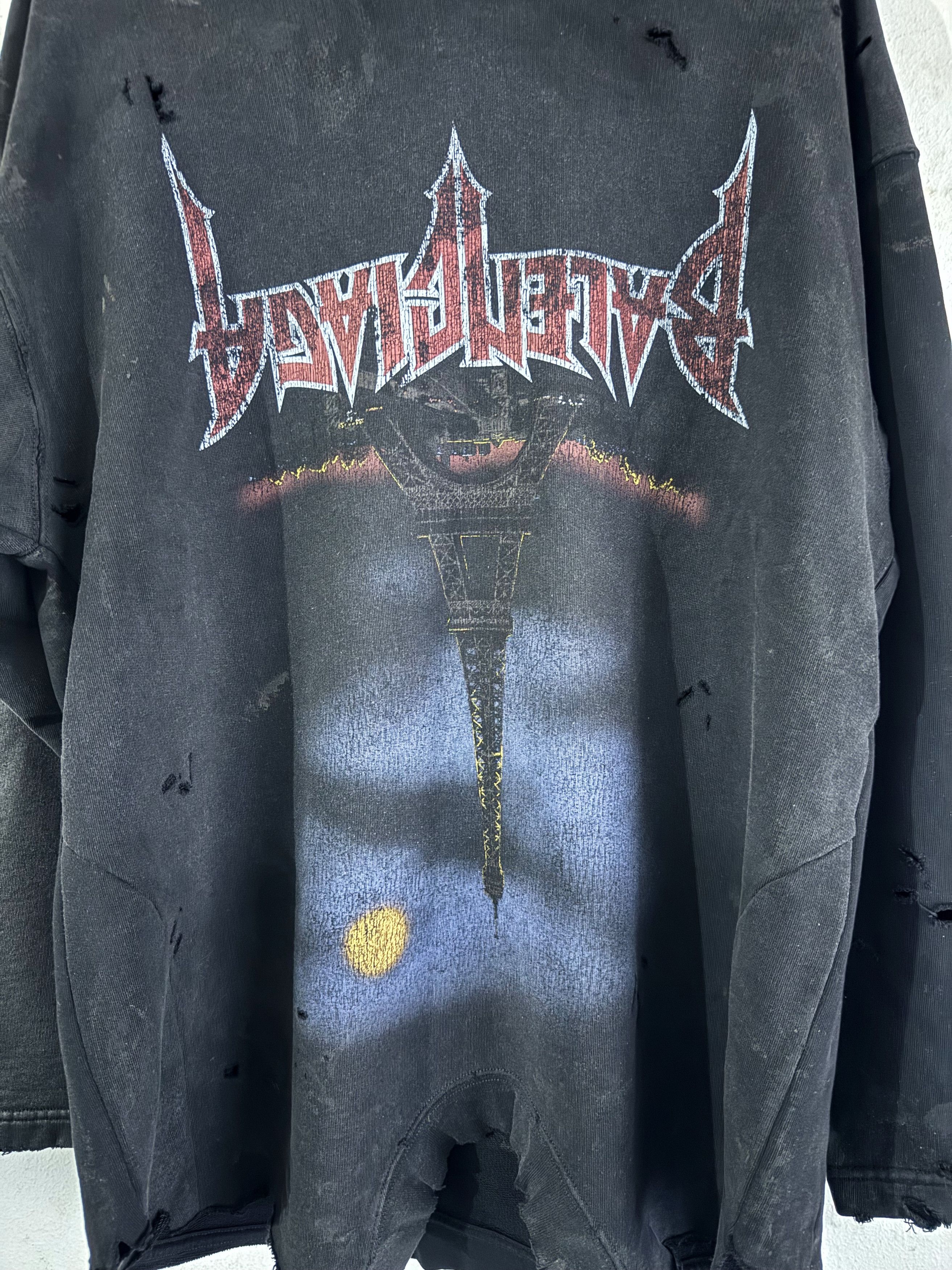 Balenciaga Oversized Distressed Printed Cotton-Jersey Hoodie Size US S / EU 44-46 / 1 - 11 Thumbnail