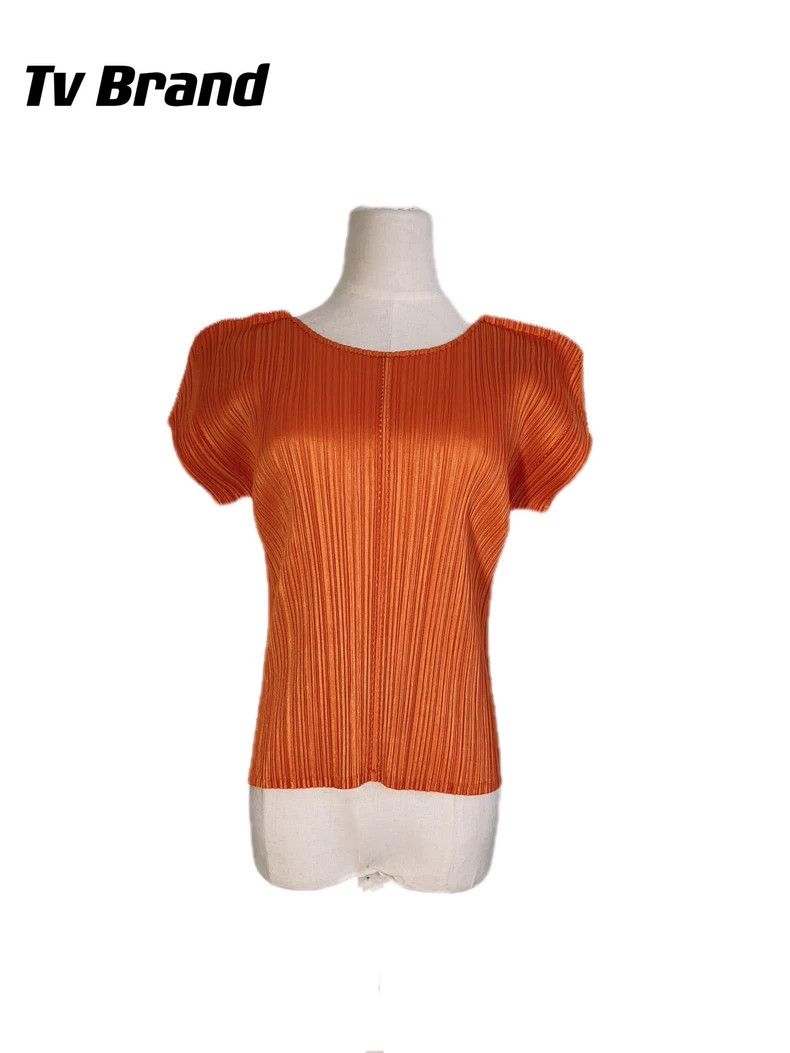 Issey Miyake Issey Miyake size:4 Orange pleated short-sleeved shirt Size XS / US 0-2 / IT 36-38 - 1 Thumbnail