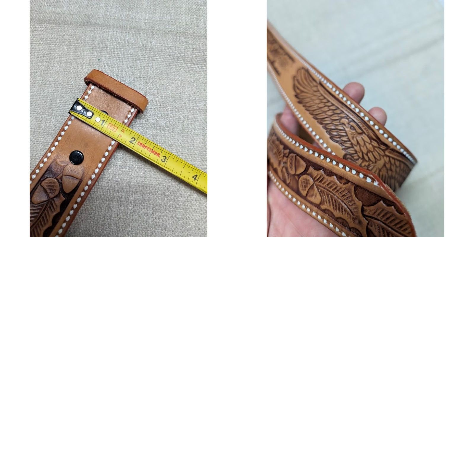 Vintage VINTAGE handcrafted EAGLE Tooled Western Belt 32 Cowhide Leather brown 1-5/8" Regular Men Size 32 - 9 Thumbnail