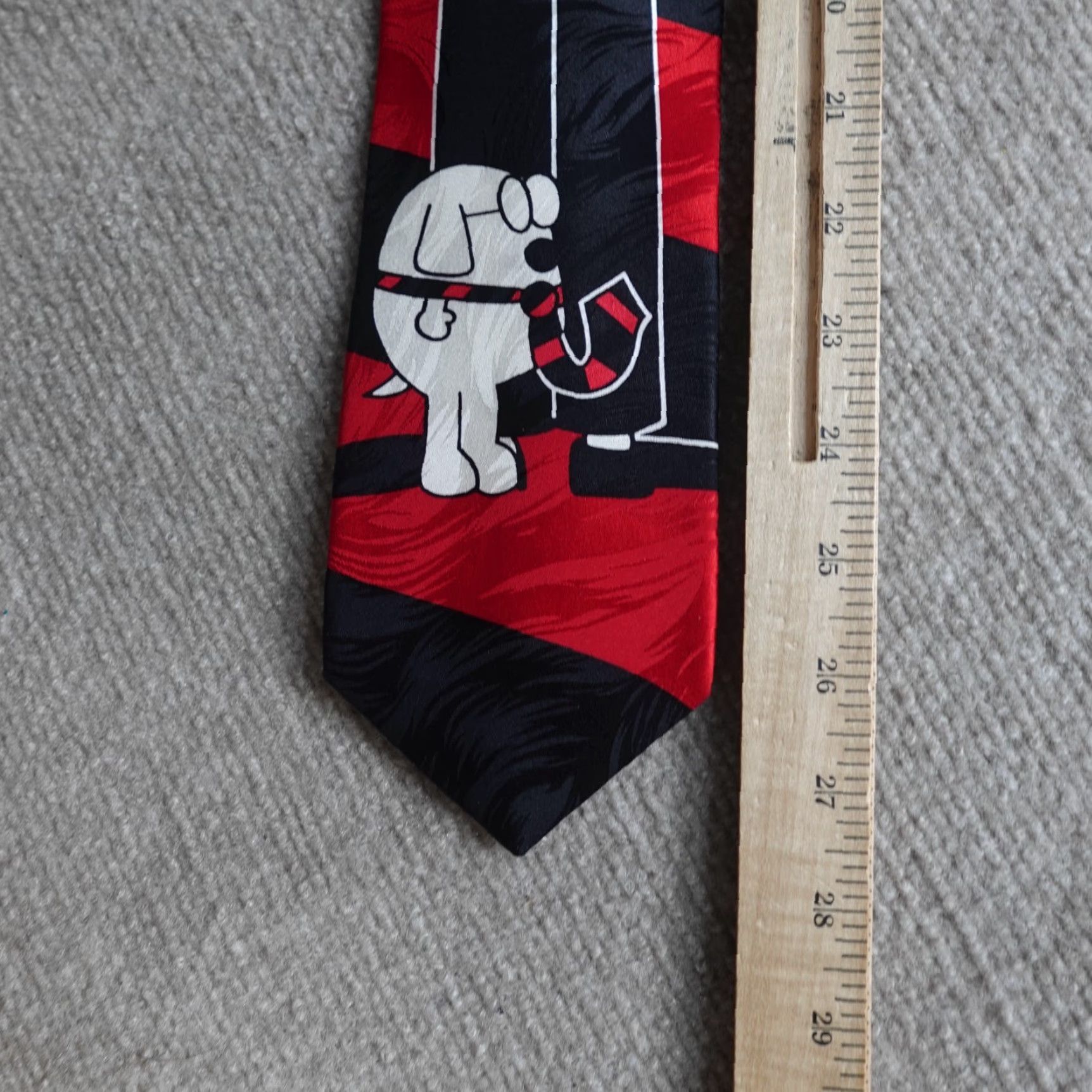 Vintage VINTAGE Dilbert Mens Tie Silk Red Black Striped Geometric Pattern 57"-60" Classic Length Men’s Silk Tie Size ONE SIZE - 5 Thumbnail