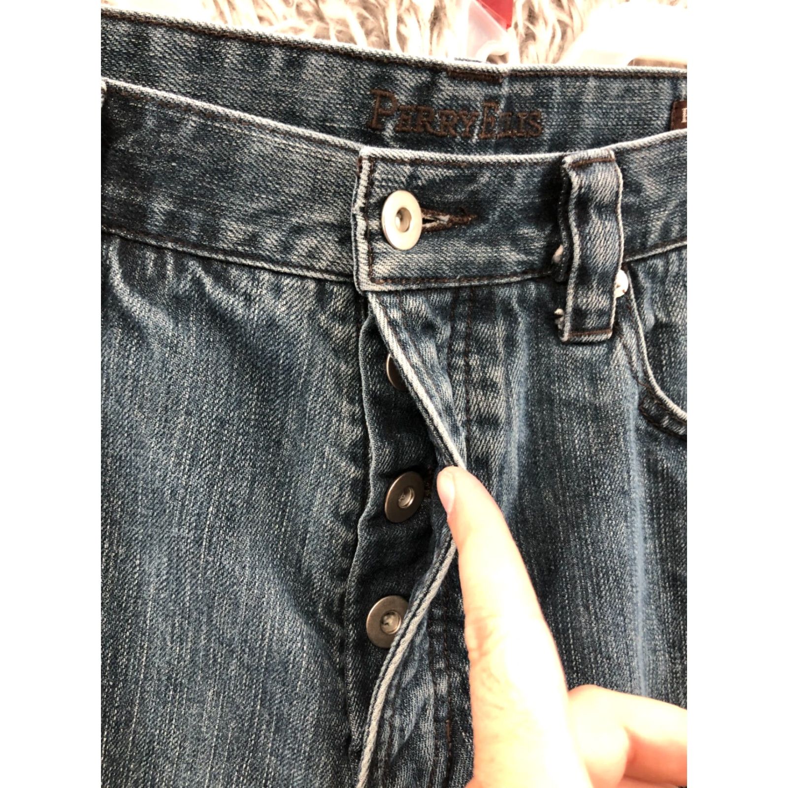 Perry Ellis Perry Ellis Jeans 34x32 Mens Dark Wash Blue Denim Mid Rise Straight Leg 5-Pocket 34 Regular Blue Size US 34 / EU 50 - 5 Thumbnail