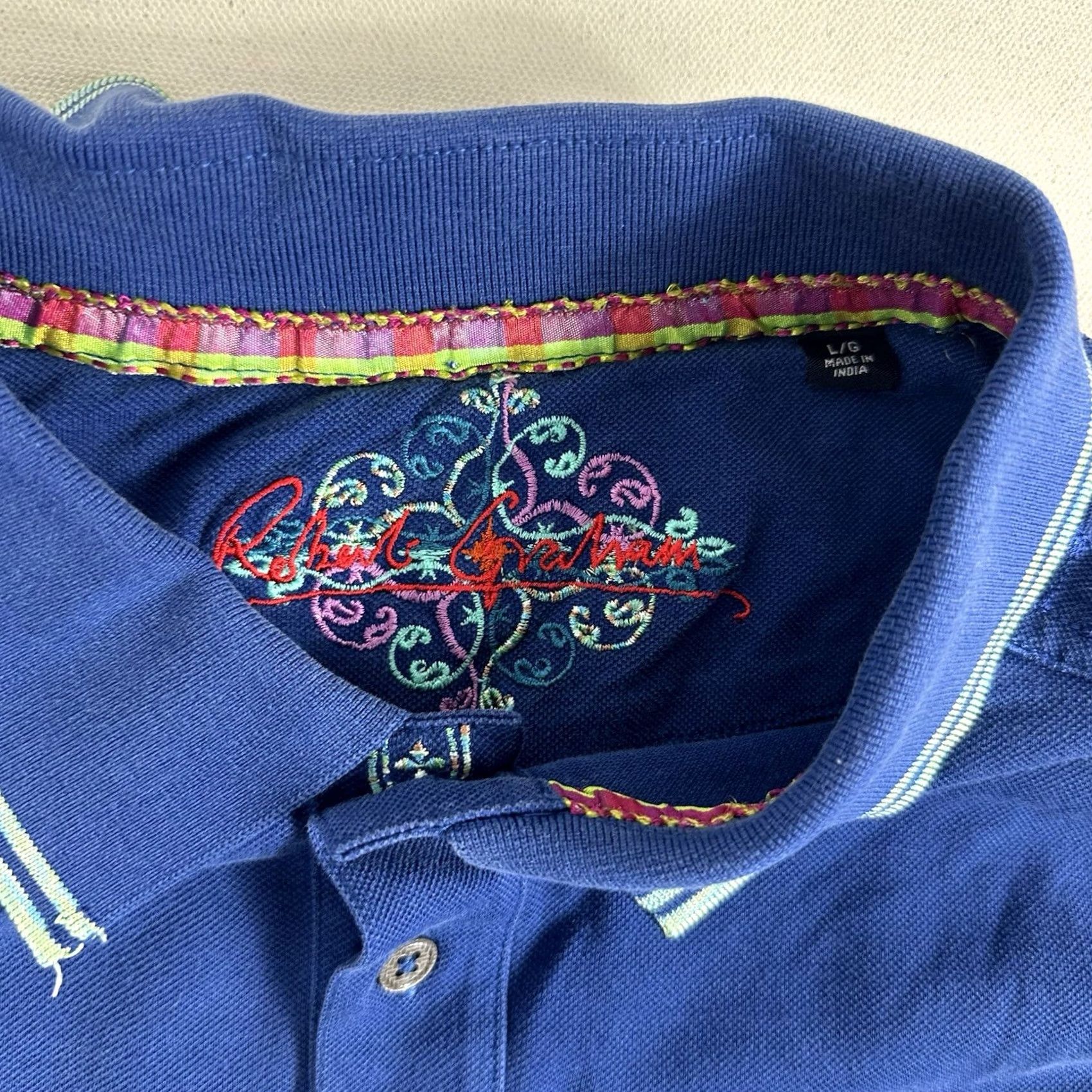 Robert Graham Robert Graham Polo Shirt Mens Large Short Sleeve Blue Classic Fit Size US L / EU 52-54 / 3 - 7 Thumbnail