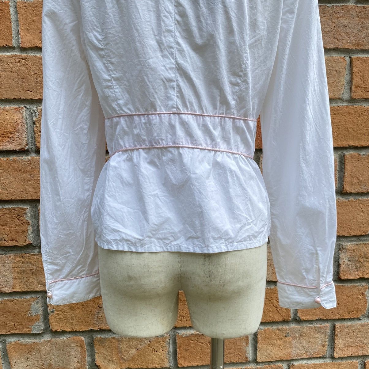 Japanese Brand B R G Y2K Punk Long Sleeve Ruffled Blouse with Pink Trim Size S / US 4 / IT 40 - 16 Thumbnail