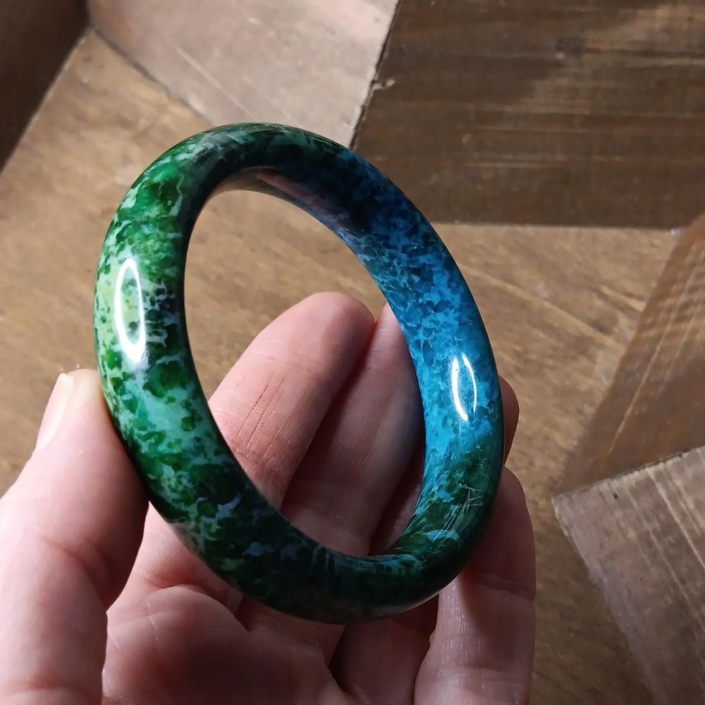 Designer Genuine Peacock Jade Bangle Bracelet Size ONE SIZE - 3 Thumbnail