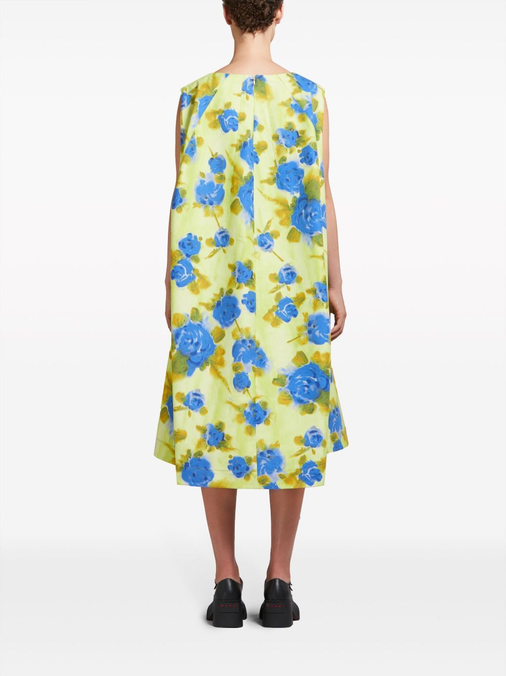 Marni o1w1db10125 Floral Print Cotton Midi Dress in Multicolor Size XL / US 12-14 / IT 48-50 - 4 Thumbnail