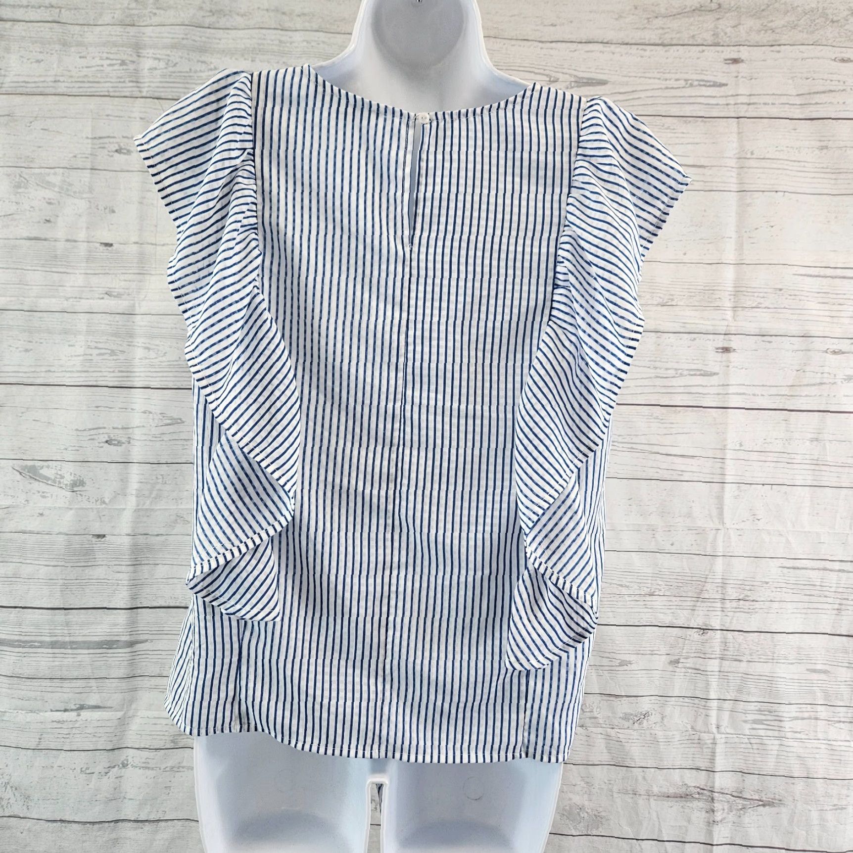Vintage Zac & Rachel Womens Top Sz Medium Blue White Stripe Ruffle Front Tie Size M / US 6-8 / IT 42-44 - 4 Thumbnail