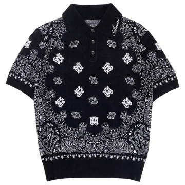 Paisley Print Collar Polo Shirt in black