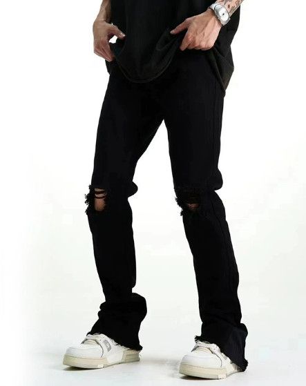 Jean Retro slim-fit straight leg black ripped jeans Size US 32 / EU 48 - 1 Thumbnail