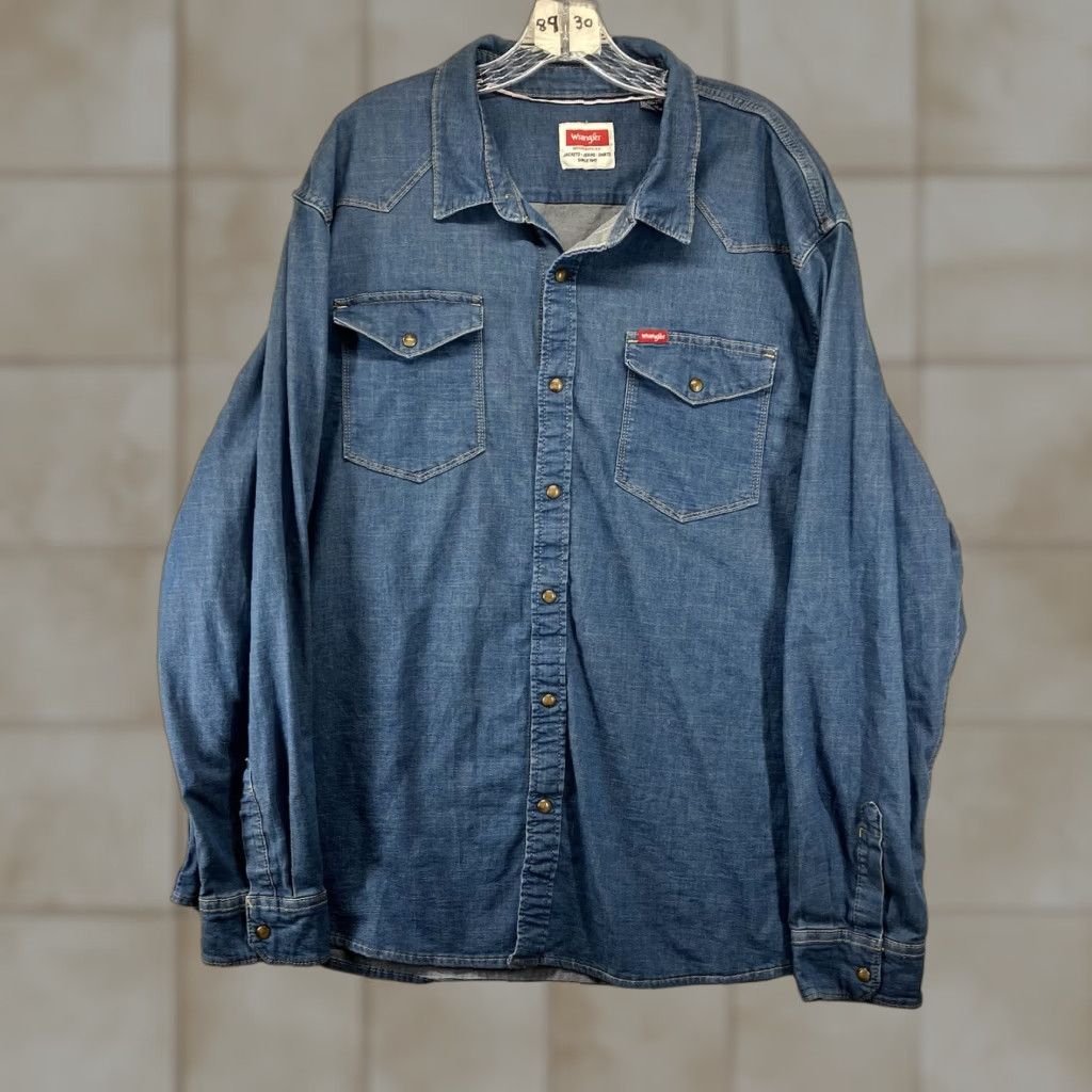 Wrangler VINTAGE Wrangler Denim Pearl Snap Western Shirt 2XL Blue Cowboy Workwear Mens Size US XXL / EU 58 / 5 - 1 Thumbnail