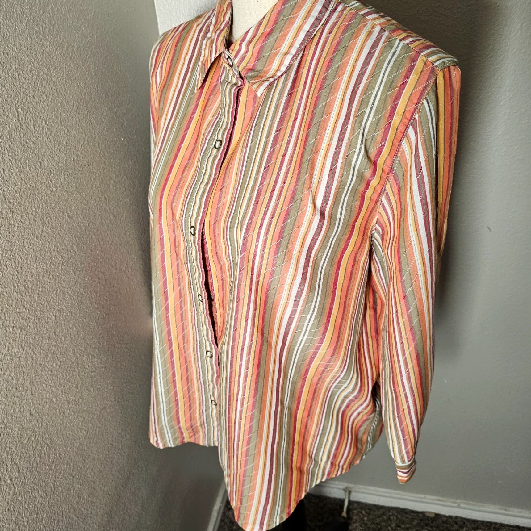Vintage Alfred Dunner Shirt Women's Size 16 Orange Stripe Autumn Snap Button Size XXL / US 16-18 / IT 52-54 - 2 Thumbnail