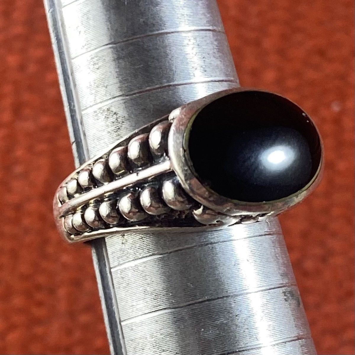 Japanese Brand × Kapital × Vintage Vtg Sterling Silver Black Onyx Chunky Domed Signet Ring Size ONE SIZE - 1 Thumbnail