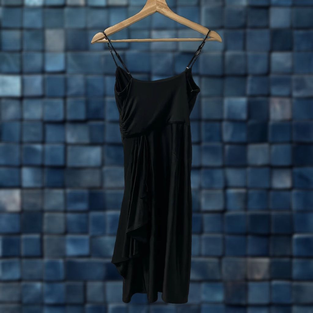 Bcbgmaxazria Dress Women’S Chiffon Midi Spaghetti Strap Sleeveless Empire Waist Black