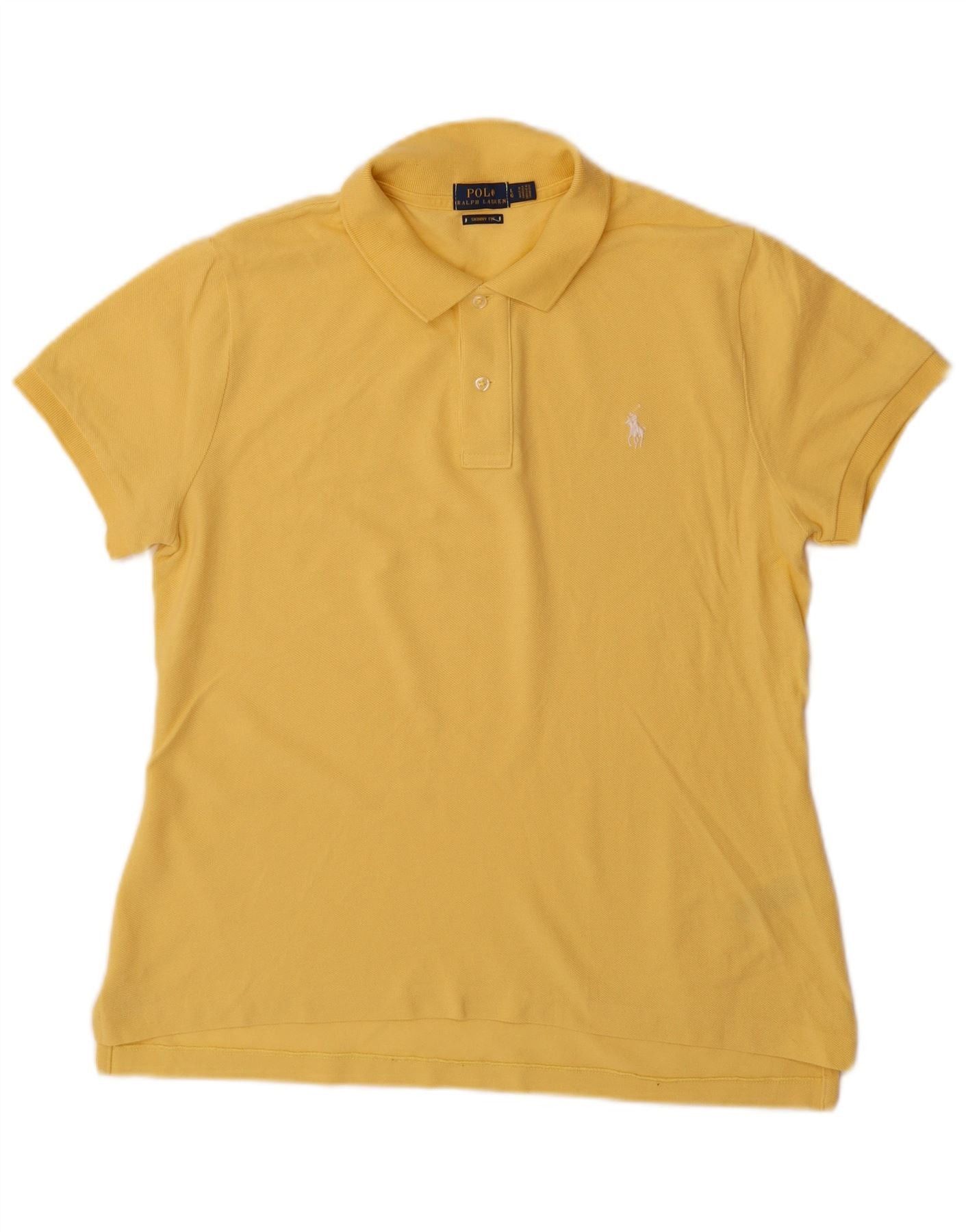 Polo Ralph Lauren Womens Skinny Polo Shirt UK 16 Large Yellow Cotton Size M / US 6-8 / IT 42-44 - 1 Thumbnail