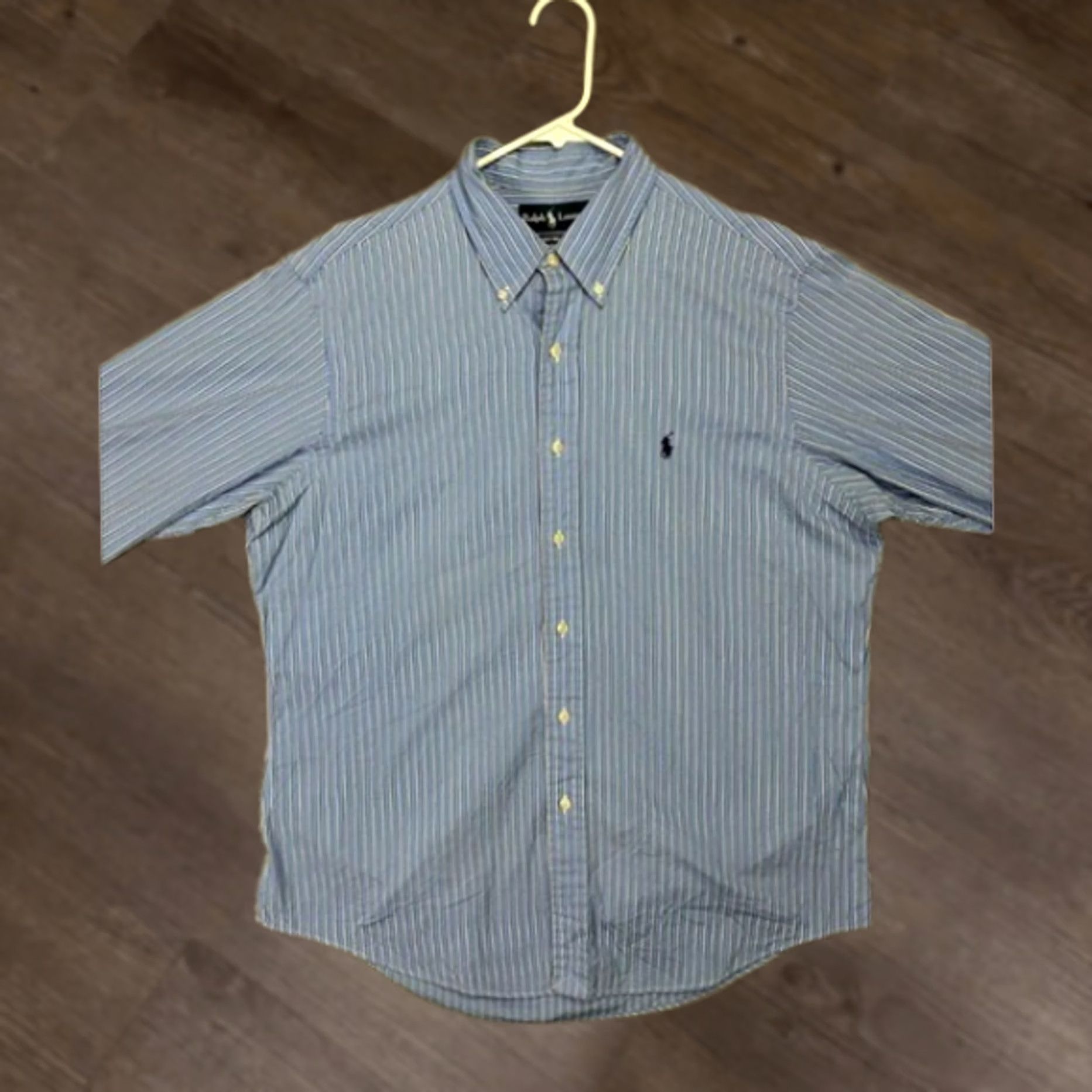 Ralph Lauren Ralph Lauren Shirt Men 16.5 42 Blue Double Striped Dress Pony Custom Button Down Shirt Mens Regular Size 16.5 42 Blue Striped Dress Shirt VINTAGE? Size 46R - 1 Thumbnail