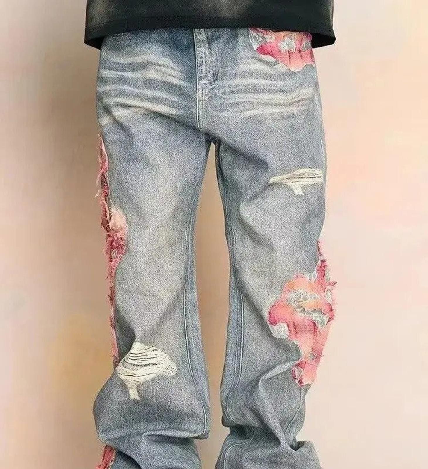 Other Torn Print Contrast Patchwork Loose Jeans Size US 33 - 2 Thumbnail