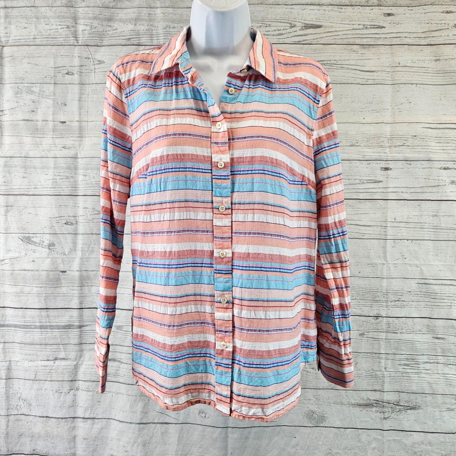 Talbots Talbots Womens Button-Front Shirt Sz S Pink Stripe Cotton Long Sleeve Size S / US 4 / IT 40 - 2 Thumbnail