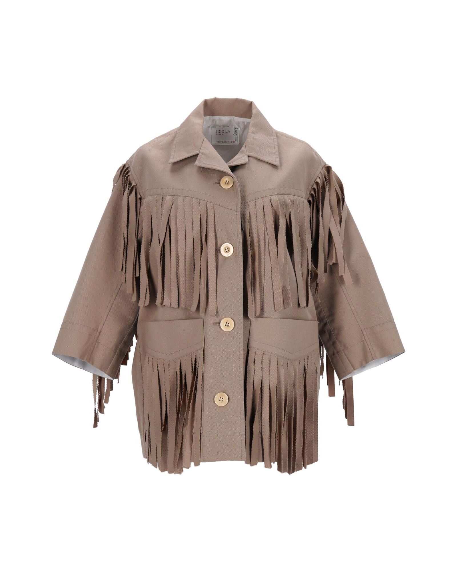 image of Sacai Western-Style Fringed Jacket In Beige Cotton, Women's (Size Medium)