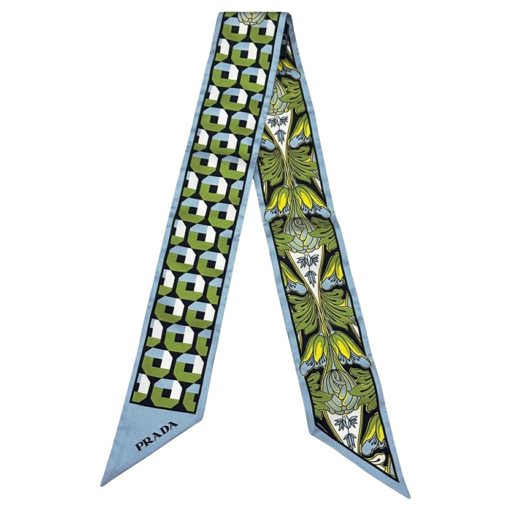 Prada PRADA Printed Silk Twill Scarf/Muffler, Silk, Blue, Multicolor, Women's, 1FF008 Size ONE SIZE - 1 Thumbnail