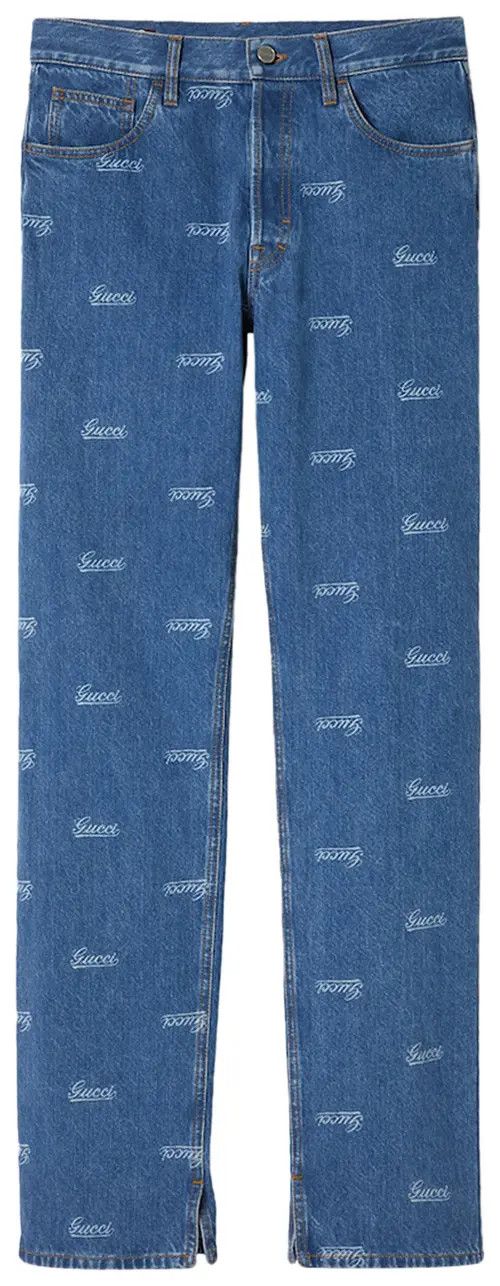 Gucci o1loc1c1225 792673 Denim Pant With Lasered Gucci Detail Blue Size US 30 / EU 46 - 2 Thumbnail