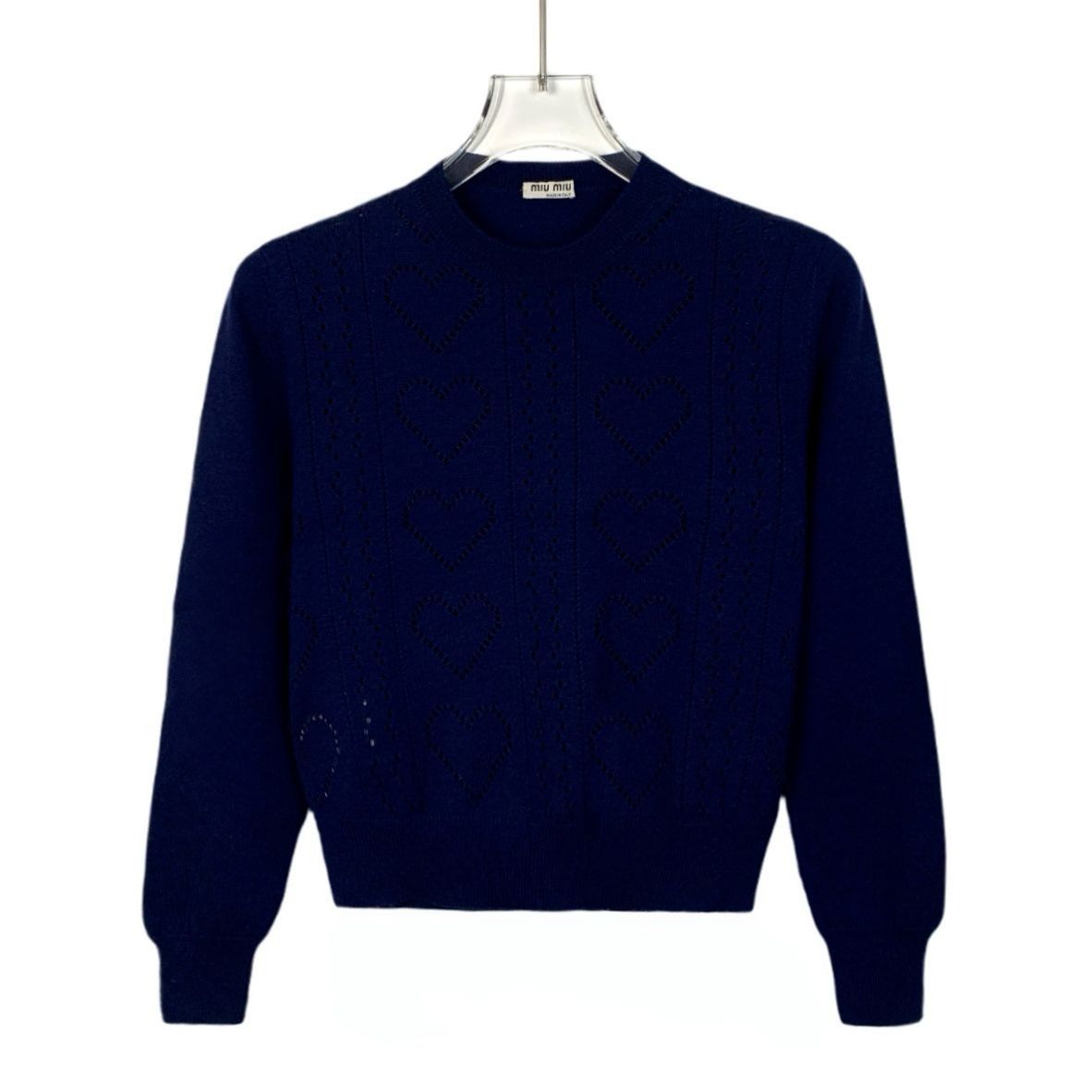 Miu Miu Miu Miu Womens Dark Blue Virgin Wool Heart Pattern Long Slee Size XS / US 0-2 / IT 36-38 - 1 Thumbnail