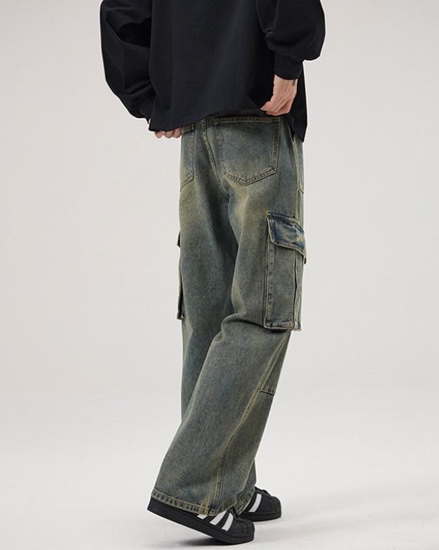 Vintage American retro washed multi-pocket men's loose work jeans Size US 32 / EU 48 - 3 Thumbnail