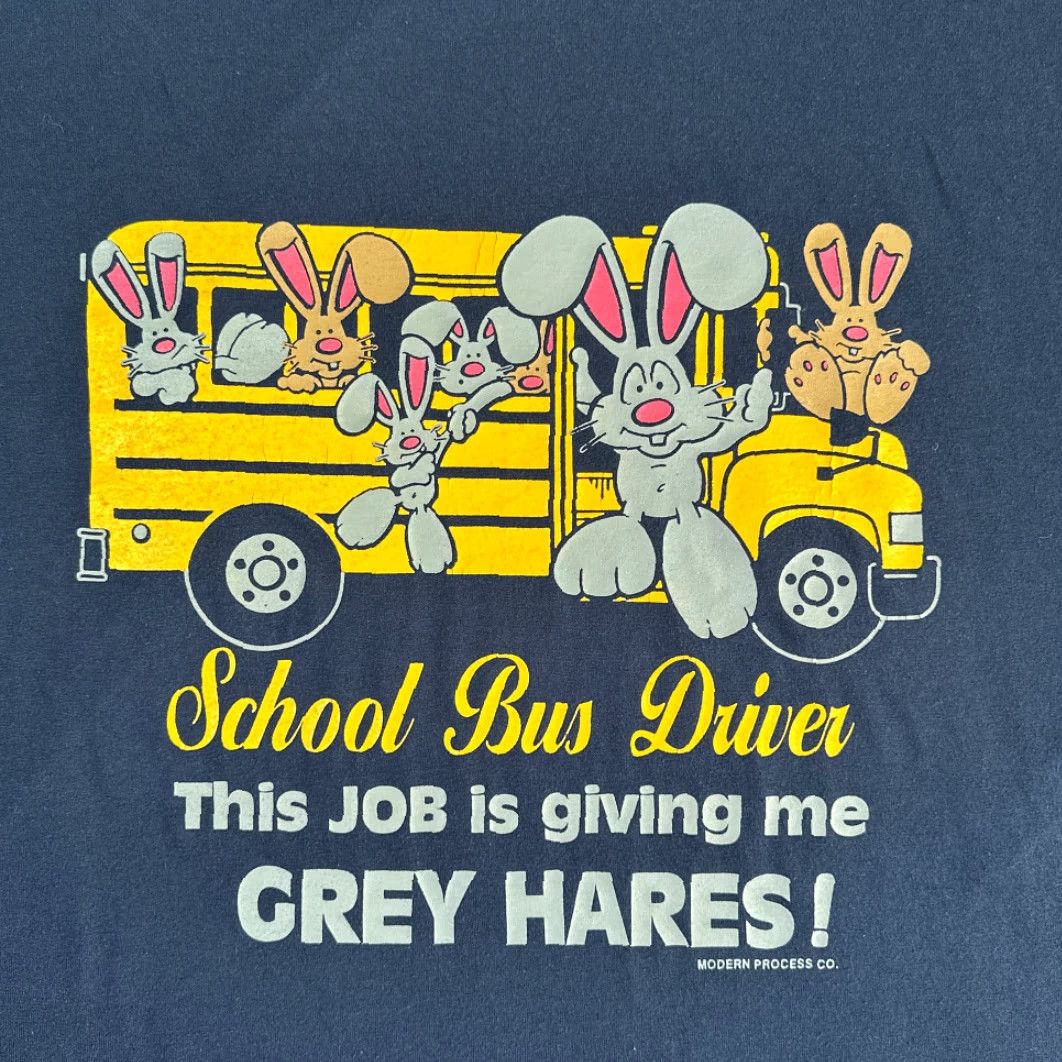 Jerzees VINTAGE Jerzees Bunny Rabbits Shirt Blue School Bus Driver Grey Hares 90s Extra Large XL Mens Size US XL / EU 56 / 4 - 2 Thumbnail